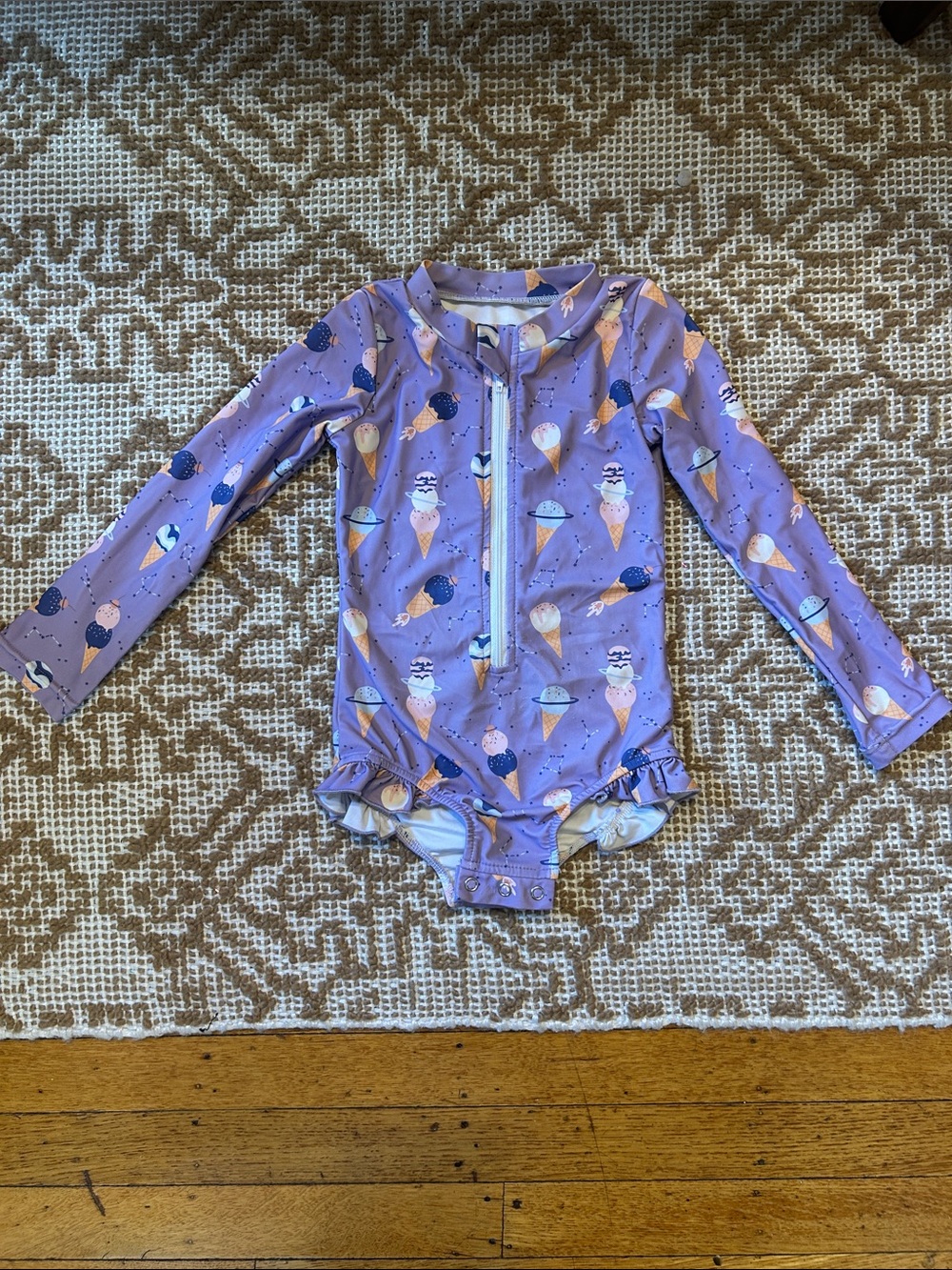 Bird & Bean Lavender Ice Cream Space Print Girls' Rashguard One-Piece, size 3Y